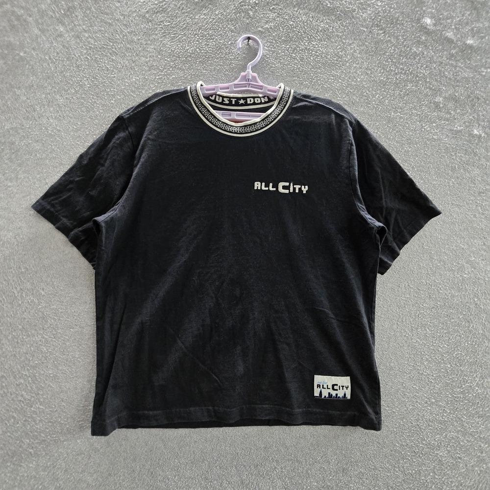 Just Don Men Shirt L/G Black Embroidered Spellout Logo Short Sleeve